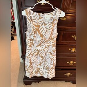 NWT Lilly Pulitzer Tan and White w/ purple detail shift dress
